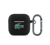 Funda Case AirPods 4 Lacoste Silicona Negra Logo Cocodrilo Verde Con Mosquetón