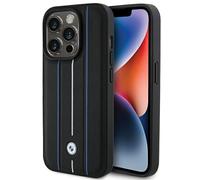 Funda Case iPhone 15 Pro Max BMW Cuero Verdadero Rayas Negro Logo Metal