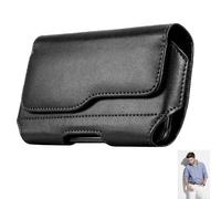 Funda Cinturón Móvil, Funda para Cinturón Belt Case with Belt Clip Holster Real Leather Case Cuero Genuino Horizontal Teléfono Soporte Bolsa Universal para Tarjetas con Broche Magnético, Negro