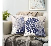 Funda Cogin Azul Marino Lino Fundas Cojines 40×40cm Autunno Decorativo Funda de Cojín Juego de 2 Resumen Geometrico Dalia Impresión Patrón Funda de Almohada Por Sala de Estar Sofá Cojines Decoración