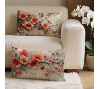 Funda Cojin 25x45 cm Juego 2, Fundas Cojines Exterior Jardin Rojo, Impermeable Lino Fundas de Almohada Decorativa Flor Cojines para Sofa Habitacion Patio Jardín Balcón Funda Cojin, Regalo Mujer Q-3840