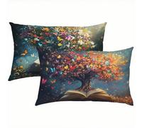 Funda Cojin 30x50 Árbol de la Vida Juego de 2, Terciopelo Libros Fundas Cojines Exterior Impermeable, Transpirables Funda de Almohada con Cremallera Oculta, para Cojines Decorativos Sofá, Cama S6-157