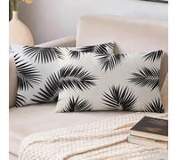 Funda Cojin 30x50 cm Juego 2, Negro Cojines Exterior Jardin Impermeable Terciopelo Fundas de Almohada, Hoja Cojines Cama Decorativos para Sofa Habitacion Patio Jardín Balcón, Regalos Mujeres S-1504
