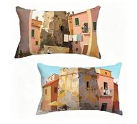 Funda Cojín 30x50 cm Juego de 2 Arquitectura, Funda De Almohada 30 x 50 cm Cojine Exterio Ciudad Decoracion Cojines Sofa Lino con Cremallera Oculta para Primavera Verano Decorativos, Regalos 0-T55QI9
