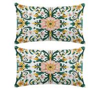 Funda Cojin 30x50 cm Juego de 2 Fundas Cojines Verde Poliéster Lino Funda Almohada Decorativo Fundas de Cojín Flores Boho con Cremallera Invisible para Sofá Dormitorio Sala de Estar Jardin -XY727