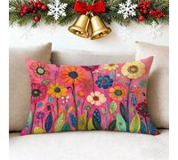 Funda Cojin 30x50 cm Pink Funda Almohada Juego De 1 Fundas Cojines Floral Lino Cojines Rectangulares con Cremallera Invisible, Decorativos Navideña Jardín Sala de Estar Sofá Dormitorio Cama 1h-67
