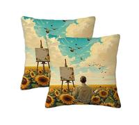 Funda Cojin 35 x 35 cm Impermeable Cojines Japón Fundas Cojin Decorativas de Lino Impresión de Doble Cara, 2 Piezas Cuadradas Sofa Cojines Salon para Silla Salón Sala de Estar Oficina Paisaje S-596