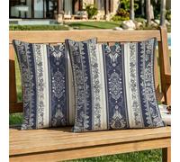 Funda Cojin 35x35 cm Alfombra Kilim Cojines para Sofa Exterior Impermeable Lino Azul Oscuro Almohadas Decorativos Sofá, Doble Cara Impresa para Salón Cama Oficina Habitacion Lumbar Pack de 2 dj-182