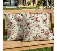 Funda Cojin 35x35 cm borgoña Cojines para Sofa Exterior Impermeable Lino Flor Almohadas Decorativos Sofá, Doble Cara Impresa para Salón Cama Silla Oficina Dormitorio Habitacion Lumbar Pack de 2 dj-180