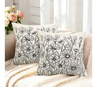 Funda Cojin 35x35 cm Juego de 2 Fundas de Cojines Blanco y Negro Funda de Almohada Otoño Cuadradas Fundas de Cojín Flores Abstractas Cojines para Sofá Sala de Estar Decoración del Hogar -GY506