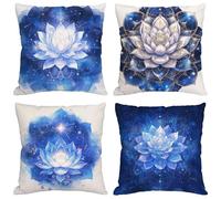 Funda Cojin 35x35 cm, Juego de 4 Fundas de Cojines Azul Lino Cuadradas Cojines Exterior Impermeable con Cremallera Invisible, Patio al Aire Libre, Jardín Sofa, Terraza Decoración Cojin Loto M1125
