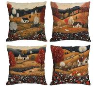 Funda Cojin 35x35 cm, Juego de 4 Fundas de Cojines Otoño Lino Cuadradas Cojines Exterior Impermeable con Cremallera Invisible, Patio al Aire Libre, Jardín Sofa, Terraza Decoración Cojin Paisaje M173
