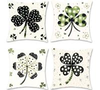 Funda Cojin 35x35 Juego de 4 Cojines Exterior Negro Terciopelo Cojines para Sofa Funda Almohada TréBol Decorativos Fundas Cojín Suaves y Transpirables para hogar halloween Jardín Decoracio S1-464