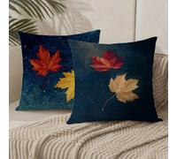 Funda Cojin 35x35 Marina de Guerra Cojines Exterior Terciopelo Hoja Fundas para Almohadas con Cremallera Oculta, Cojines Decorativos Sofá Silla Patio Jardín Terraza Otoño, Regalos, Juego de 2 1B-122