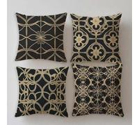 Funda Cojin 35x35cm Cojines Exterior Impermeable Línea Juego de 4 Impresin de Doble Cara Cuadradas Lino Muebles de Jardin Funda Almohada Geometría,Primavera Verano Terraza,con Cremallera Oculta S920
