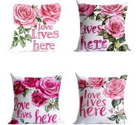 Funda Cojin 35x35CM Impermeable Exterior Sofa Almohada Covers Rosa Cuadrado Fundas de Cojines Rosa Impresión a Doble Cara Juego de 4 para Terraza Exterior Banco Sofa Decoracion Hogar Regalo GFBZ-7808