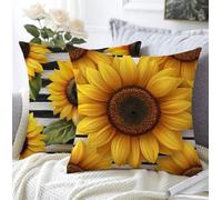 Funda Cojin 35x35cm Juego De 2 Suave Material De Lino Suave Transpirable Impermeable Raya Cojines Cama Decorativos,Girasol Fundas Cojines Sofa Con Cremallera Invisible Para Salon Exterior Silla A1-823