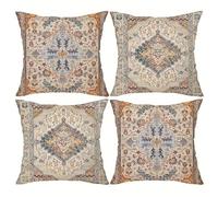Funda Cojin 35x35cm Juego de 4 Cojines Sofa Fundas de Cojines Algodón Lino Modernos Patrón Funda de Almohada Decorativa para Dormitorio Sofa Sala de Estar Jardín Coche Cama Retro Étnico 14x14in,L-2027