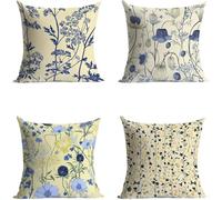 Funda Cojin 35x35cm Juego De 4 Flor, Paisaje Fundas Cojines Exterior Impermeable Lino, Cuadradas Cojines Cama Decorativos Cushion Covers para Exterior Jardin Balcón Sofa Decor Regalo w-111