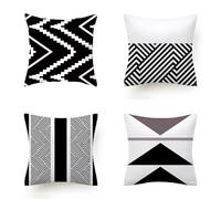 Funda Cojin 40 x 40 cm Juego de 4 Fundas Cojines Sofa Blanco Negro Almohada Lino, Cojines Decorativos para Sofa con Cremallera Invisible, Fundas de Cojines para Cama Jardín Sala de Estar Sofá M 48