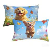 Funda Cojin 40 x 70 cm Juego de 2 Animal Funda Almohada Rectangular Lino Decorativos Pillow Covers con Cremallera Oculta, Impermeable Perro Cojines Sofa para Habitacion Sala de Estar Jardín T0-244