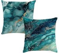 Funda Cojin 40x40 cm, Cojines Sofa Azul, Terciopelo Fundas de Almohada, Cremallera Oculta, Impermeable, para Silla Sofá Cama Dormitorio, Navidad Decorativas Regalo (Ondulación, Juego de 2) O-406