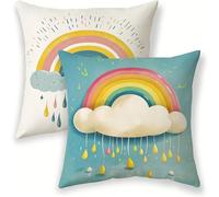 Funda Cojin 40x40 cm White Exterior Impermeable Fundas de Almohada de Terciopelo Almohadas Decorativas Sala, Rainbow Pack de 2, con Cremallera Oculta para Sofá Terraza, Jardín, Dormitorio lj-180
