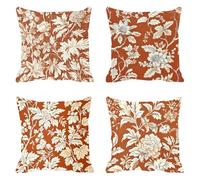 Funda Cojin 40x40cm Naranja quemado Cojines Exterior Impermeable flor Fundas Cojines Sofa Cojin Exterior Lino Jardin Funda Almohada de 4, ImpresióN A Doble Cara, SalóN Jardin Sofa Decoración Q-425