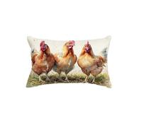 Funda Cojin 40x50 cm Juego de 1 Funda Almohada Cortijo, Lino Cojines para Sofa Impresión de Doble Cara Rectangular Cojines Decorativos con Cremallera Invisible, para Dormitorio, Silla (Pollo) Q9-612