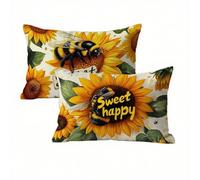 Funda Cojin 40x60 Amarillo Juego de 2, Girasol Fundas Cojines Exterior Impermeable, Lino Funda de Almohada con Cremallera Oculta, Suave Cómodo y Fácil Cuidado, Adecuado para Sofá, Cama, Jardín K2-261