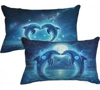 Funda Cojin 40x60 Azul Fundas Cojines Delfín Juego de 2, Doble Cara Impresión Lino Almohada con Cremallera Invisible Decorativas Cojines Sofa para Sofá Decoración Cama Room Decor Regalo Mujer,Model228