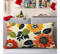 Funda Cojin 40x60 cm Floral Fundas Cojines Crema Funda Almohada Juego De 1 Lino Rectángulo Cojines Exterior con Cremallera Invisible, Decorativos Jardín Sala de Estar Sofá Dormitorio Oficina 3s-463