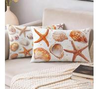 Funda Cojin 40x60 cm Juego 2, Concha Cojines Exterior Jardin Impermeable Lino Fundas de Almohada, Caparazón Cojines Cama Decorativos para Sofa Habitacion Patio Jardín Balcón, Regalos Mujeres S-202