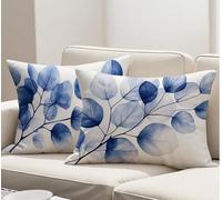 Funda Cojin 40x60 cm Juego 2, Fundas Cojines Exterior Jardin Azul, Impermeable Lino Fundas de Almohada Decorativa Hojas Cojines para Sofa Habitacion Patio Jardín Balcón Otoño Funda Cojin R-1909