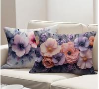 Funda Cojin 40x60 cm Juego 2, Fundas Cojines Exterior Jardin Púrpura, Impermeable Suave Lino Fundas de Almohada Decorativa Flores Cojines para Sofa Habitacion Patio Jardín Balcón Funda Cojin R-4816