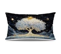 Funda Cojin 40x60 cm Juego de 1 Funda Almohada Árbol de la Vida, Terciopelo Cojines para Sofa Impresión de Doble Cara Cojines Decorativos con Cremallera Invisible, Home Decoration (Negro) T9-576
