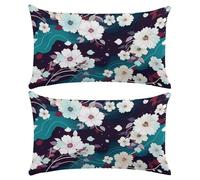 Funda Cojin 40x60 cm Juego de 2 Fundas Cojines Violeta Verde Poliéster Lino Funda Almohada Decorativo Fundas de Cojín Flor con Cremallera Invisible para Sofá Dormitorio Sala de Estar Jardin -XY548
