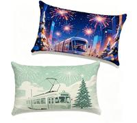 Funda Cojín 40x60 cm Juego de 2 Tren, Funda Almohada 40 x 60 cm, Lino Cojines para Sofa Invierno Patrón Impresión a Doble Cara HD para Exterior Primavera y Verano Decorativos, Regalo Mujer E-500NU0