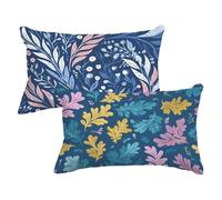 Funda Cojin 40x60 Juego de 2, Azul Funda Almohada Flores Y Plantas Patrón con Cremallera Invisible Diseño, Rectangular Fundas Almohadas 40x60cm Pack 2, Doble Cara Terciopelo Cojines Sofa,Model158
