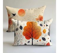 Funda Cojin 40x60cm Beige Fundas Cojines Otoño Cojines para Sofa Decoración Lino Almohada Juego 2 Piezas，Cremallera Oculta，Verano Decorativa Doble Estampado，Hogar Sofá Silla Cama Sala Estar LK-1727