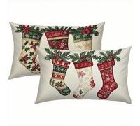 Funda Cojin 40x70 Christmas Juego de 2, Lino Calcetín Fundas Cojines Exterior Impermeable, Funda de Almohada con Cremallera Oculta, Cómodo y Transpirables, para Cojines Decorativos Sofá Jardín S5-171