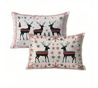 Funda Cojin 40x70 Ciervo Juego de 2, Navidad Fundas Cojines Exterior Impermeable, Lino Funda de Almohada con Cremallera Oculta, Suave Cómodo y Fácil Cuidado, Adecuado para Sofá, Cama, Jardín K2-483