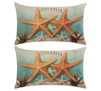 Funda Cojin 40x70 cm Juego de 2 Fundas Cojines Vintage Poliéster Lino Funda Almohada Decorativo Fundas de Cojín Estrella de Mar con Cremallera Invisible para Sofá Dormitorio Sala de Estar -XY519