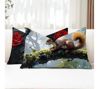 Funda Cojin 40x70 Juego de 2 Cojines Exterior Rectangulares Árbol Cojines Sofa Ardilla Doble Cara Terciopelo Funda Almohada con Cremallera Oculta para Jardin Sofá Cama Coche Otoño Decorativos G1-880