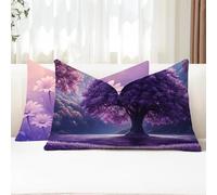 Funda Cojin 40x70 Juego de 2 Cojines Exterior Rectangulares Árbol Cojines Sofa Púrpura Doble Cara Terciopelo Funda Almohada con Cremallera Oculta para Jardin Sofá Cama Coche Otoño Decorativos G1-874
