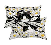 Funda Cojin 40x70 Juego de 2, Gato Fundas Cojines Impermeable Lino -4501