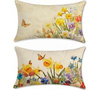 Funda Cojin 40x70 Juego de 2 Lino Cojines Sofa Flor Funda Almohada Amarillo Cojines para Sofa Cojin Cama, Rectangular Fundas Cojin Impermeable, para Decorativos Jardin Salon Dormitorio Balcones s-390