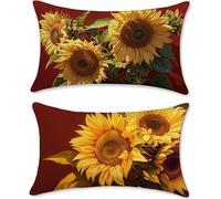 Funda Cojin 40x70 Juego de 2 Lino Cojines Sofa Girasol Funda Almohada Vino Tinto Cojines para Sofa Cojin Cama, Rectangular Fundas Cojin Impermeable, para Decorativos Jardin Salon Dormitorio s-888