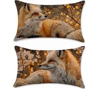 Funda Cojin 40x70 Juego de 2 Lino Cojines Sofa Zorro Funda Almohada Bosques Cojines para Sofa Cojin Cama, Rectangular Fundas Cojin Impermeable, para Decorativos Jardin Salon Dormitorio Balcones s-345