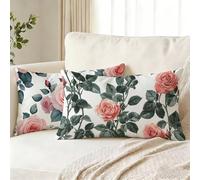 Funda Cojin 40x70 Juego de 2, Rosa Rectangular Impermeable Funda Almohada, Suave Terciopelo Fundas Cojines, Flor Doble Cara Estampad Fundas de Almohada para Interior/Exterior Sofá Decor Regalo J0-76